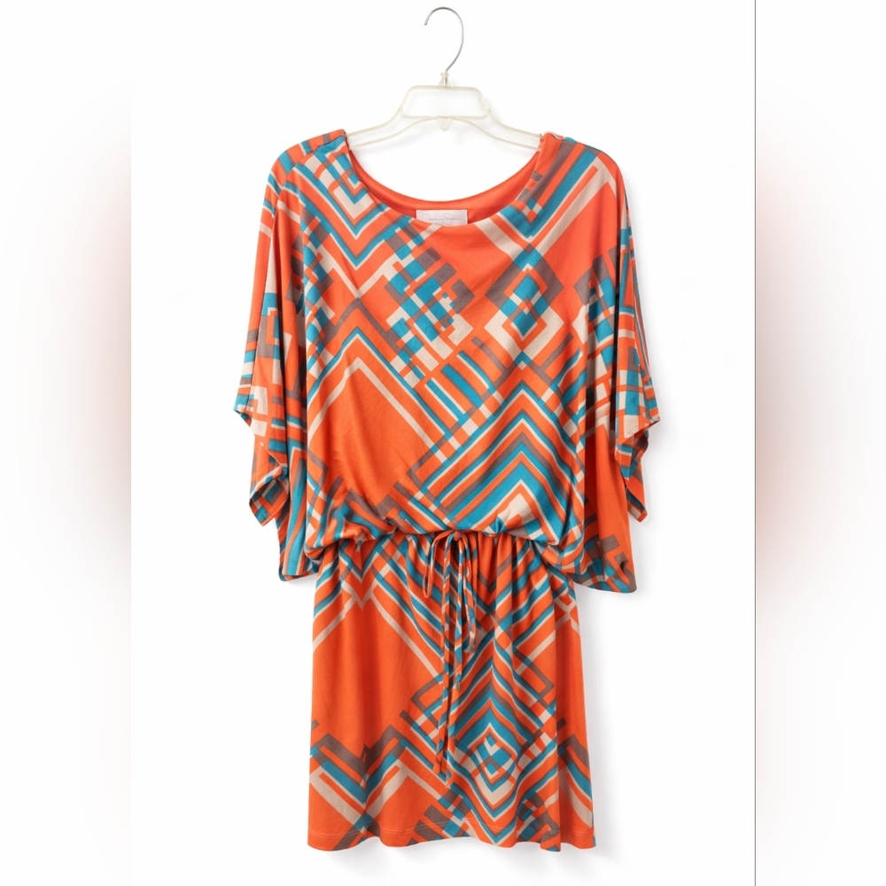 Jessica Simpson Vibrant Orange and Blue Geometric Tunic Dress Size M